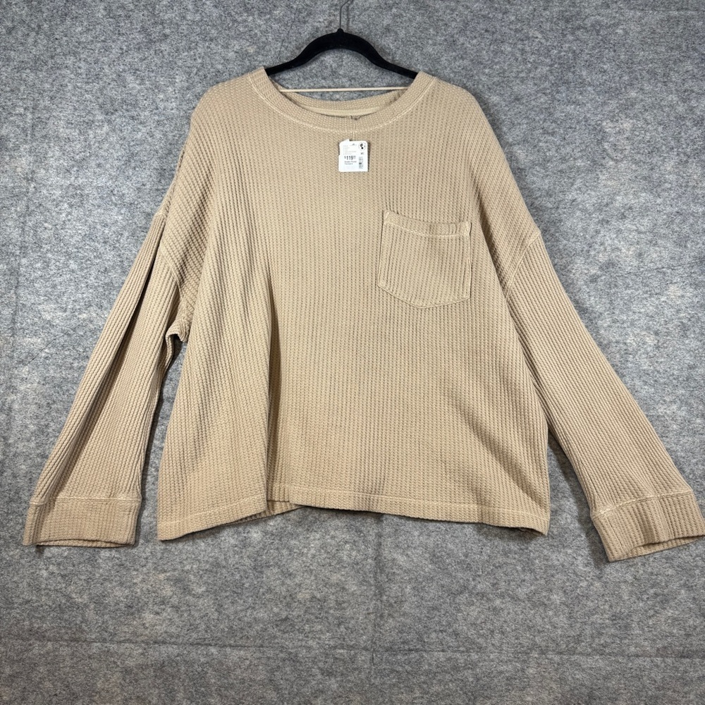 We The Free Tan Waffle Knit Long Sleeve Top Size S Casual Boho Layering - Picture 3 of 13
